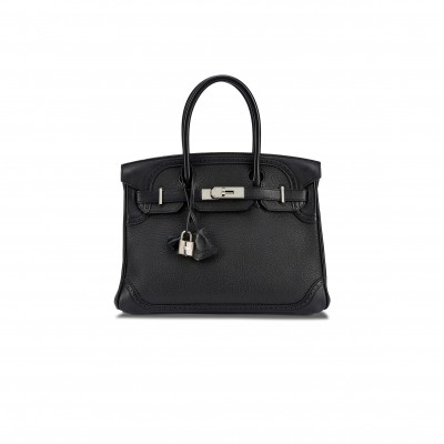 HERMES BIRKIN 30 WIFT WITH TOGO LEATHER BLACK SILVER BUCKLE BAG 195482 (30*22*15cm)